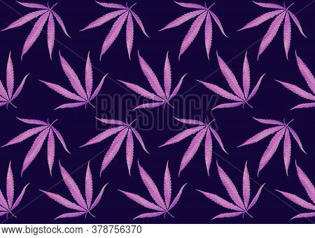 Pink Marijuana, Cannabis Isolated Leaves, Violet Seamless Pattern