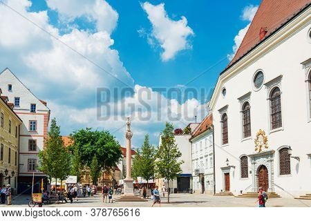 BRATISLAVA, SLOVAKIA - June 27, 2018: Street view of downtown in Bratislava, Slovakia