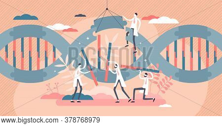 Biotech Industry As Genetic Cellular Research Experiment Flat Tiny Persons Concept. Study About Tech