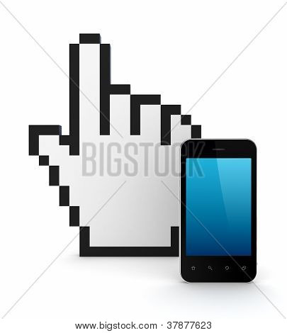 Markören och moderrn mobiltelefon.