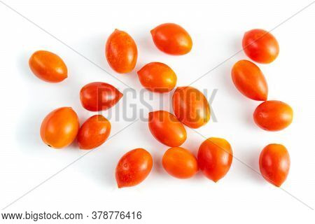 Cherry Tomatoes (solanum Lycopersicum L. Var. Cerasiforme). Top Viwe Isolated On White Background An