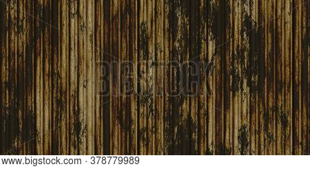 White Weathered Rust Corrugated Metal Texture. Crimp Fence Background. Ribbed Metallic Surface. Wavy