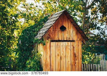 Wooden Rural Toilet In The Bush, Public Toilet.