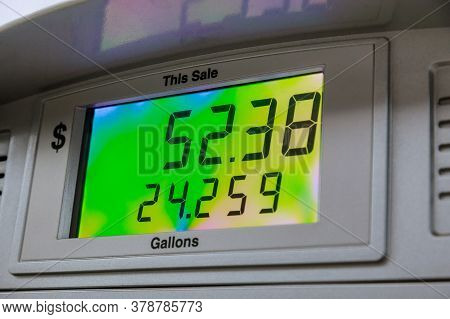 Gasoline Price Counter On Display Showing Gas Price A Gas Pump Meter Running At A Gas Station
