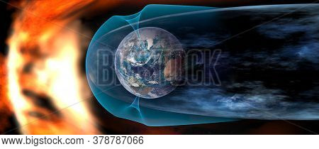 Protect The Earth From Solar Wind, Solar Wind Colliding With Earth's Magnetic Field. Elements Of Thi