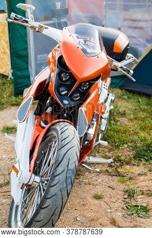 Senno, Belarus - 07.03.2015: Summer Open-air Motorcycle Festival, Motorcycles On A Sunset Background