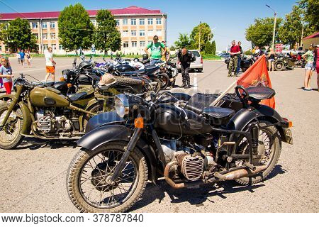Senno, Belarus - 07.03.2015: Summer Open-air Motorcycle Festival, Motorcycles On A Sunset Background