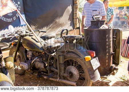 Senno, Belarus - 07.03.2015: Summer Open-air Motorcycle Festival, Motorcycles On A Sunset Background