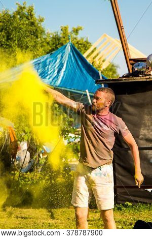 Senno, Belarus - 07.03.2015: Man In Holi Colors