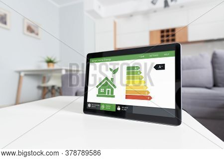 Energy Efficiency Mobile App On Screen. Ecology, Eco House Concept