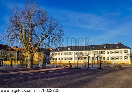 Speyer, Germany - Mar 15, 2020: Cathedral Square With Bishop Chair At Speyer Cathedral, Speyer, Rhin