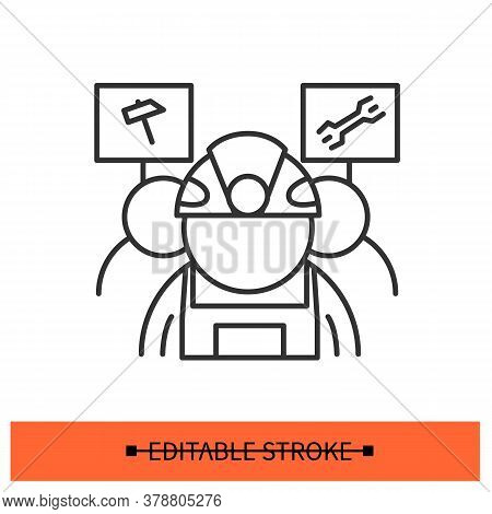 Strike Icon. Mine Workers And Laborers Protesting With Banners. Concept Of Labor Movement Protest Ma