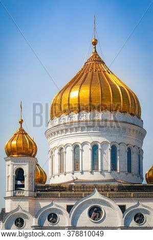 Close-up Of The Dome Of The Cathedral Of Christ The Saviour In Moscow, Russia