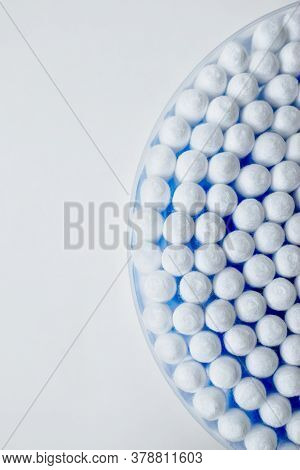 Ear Sticks With Blue Plastic On A White Background. Personal Hygiene And Self-care. Cosmetology And 