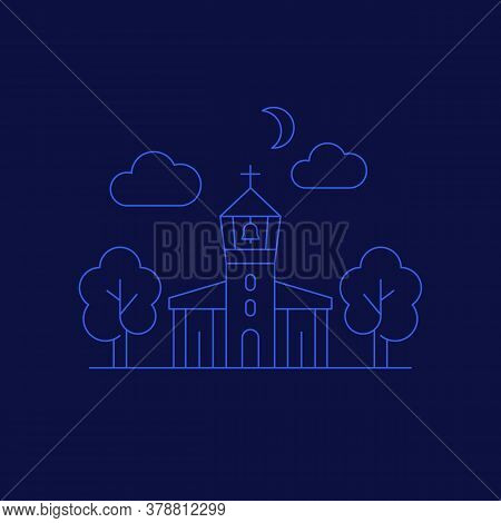 Church With Belfry Vector Art, Linear Style, Eps 10 File, Easy To Edit