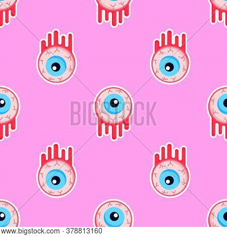 Creepy Bloody Zombie Eyes Halloween Seamless Pattern. Repeatable Background With Monster Eyeballs. G