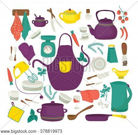 Kitchen Utensils For Cooking, Kitchenware Set, Collection Of Icons Symbolizing Kitchen Equipment, Fo