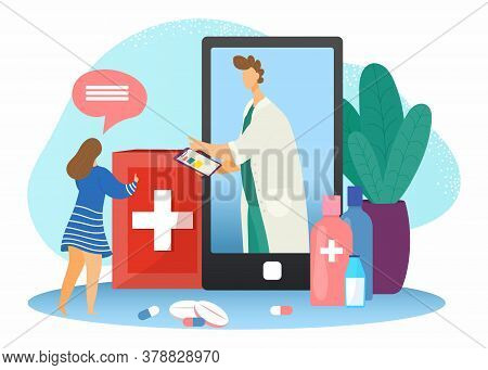 Doctor Online, Medical Consultation In Internet, Patients Health Care Technology Flat Vector Illustr