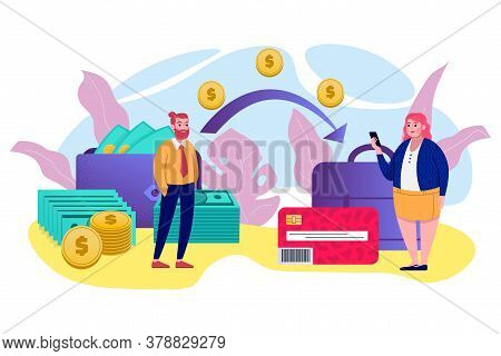 Money Trasfer, Mobile Transaction, Internet Payment, Banking, Cash Dollars And Coins, Credit Cards C