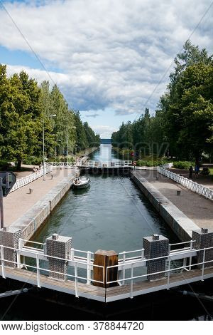 Asikkala, Finland - 16 July 2020: Vaaksy Canal Between Two Big Lakes Vesijarvi And Paijanne. Gateway