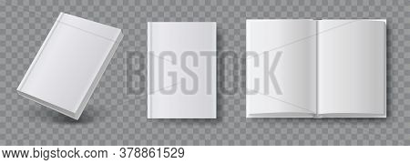 Blank Book Mockup. Set Of Book Template In Different Views Isolated On Transparent Background. Reali