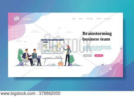 Work In Office. Brainstorming Creative Team People Discussion Idea. Flat Style Vector Illustration