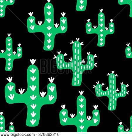 Vector Seamless Pattern With Hand Drawn Cactuses . Design For Fabric, Textile.