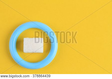 World Diabetes Day November 14 Blue Circle And Symbol-sugar On A Yellow Background. Copyspace. The V