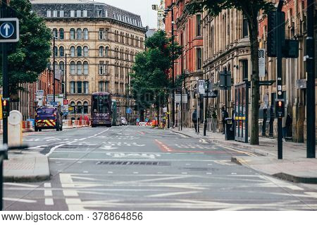 Manchester, England, Uk - 24 July, 2020 City Centre Of Manchester, Almost Empty Streets Due To Recen