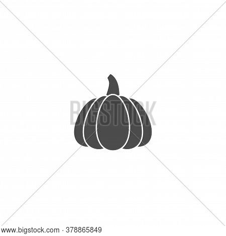 Pumpkin Icon With Stem. Black Gourd Label. Halloween Sticker Isolated On Hite.