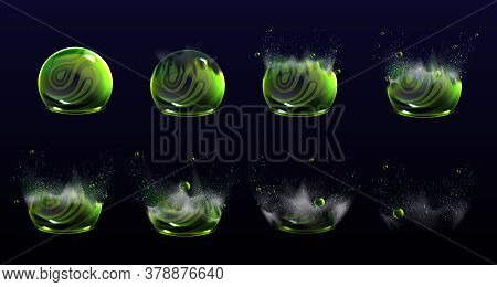 Broken Bubble Shields Explosion Animation Stages, Force Spheres Or Defense Dome Fields Blow Up. Elem