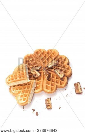Freshly Baked Waffles With Chocolate Isolated On White Background