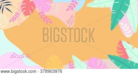 Set Of Abstract Vertical Background With Autumn Elements, Shapes, Plants And Human Hands In One Line