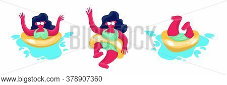 Summer Female Character Set. Relax On The Beach Of The Sea Or In The Hotel Pool. Beach Party And Hol