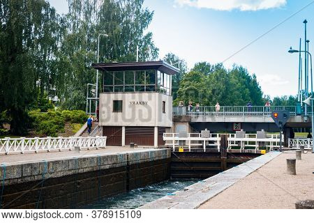 Asikkala, Finland - 16 July 2020: Vaaksy Canal Between Two Big Lakes Vesijarvi And Paijanne. Gateway