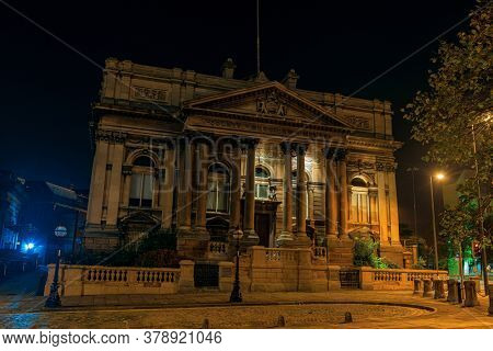 Liverpool Walker Art Gallery historical buildings closeup view at night in England in United Kingdom