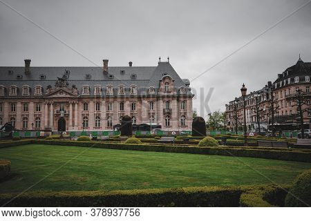 Green Park And Old Buildings On The Square Of The Martyrs (of Rosegarden). Luxembourg City. Luxembou