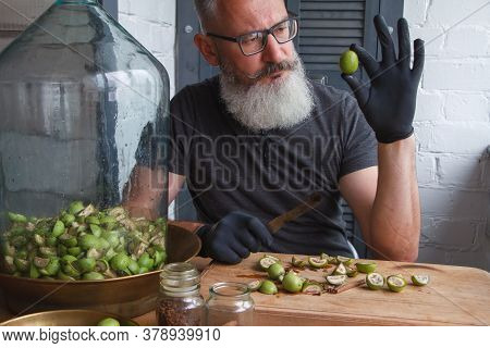 Step-by-step Recipe For Preparing Italian Liquor Nocino From Green Walnuts At Home, Real Home Kitche