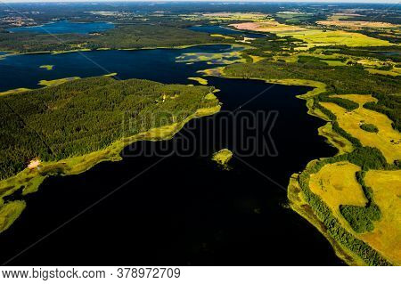 Top View Of The Snudy And Strusto Lakes In The Braslav Lakes National Park, The Most Beautiful Lakes
