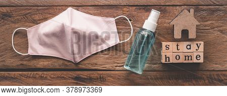 Sanitary Napkin Mask , Spey Alcohol And The Message On The Wooden Block Saying 