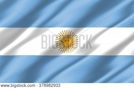 Silk Wavy Flag Of Argentina Graphic. Wavy Argentinian Flag 3d Illustration. Rippled Argentina Countr