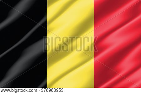 Silk Wavy Flag Of Belgium Graphic. Wavy Belgian Flag 3d Illustration. Rippled Belgium Country Flag I