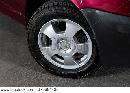 Novosibirsk/ Russia - July 27 2020: Daewoo Matiz, Car Wheel With Alloy Wheel And New Rubber On A Car