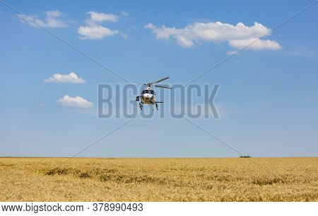 Vendeuvre-sur-barse, France - 6 July, 2017: Image Of A Helicopter Of France Television Broadcasting 