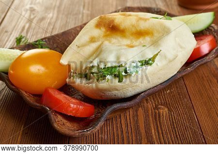 Feta Cheese And Yogurt Spread In Pita Bread