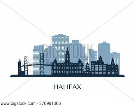 Halifax Skyline, Monochrome Silhouette. Design Vector Illustration.
