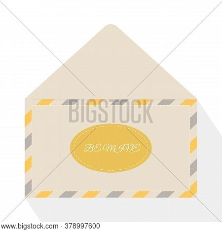 Vector Greeting Card And Beige Color Mail Envelope On White Isolated Background. For Letters, Valent
