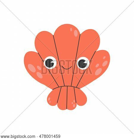 Illustrations With A Happy Red Shell With Cute Eyes And A Kawaii Smile On A White Background In Cart