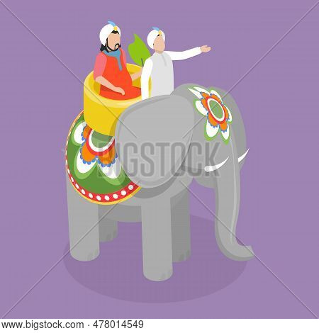 3d Isometric Flat Vector Conceptual Illustration Of Indian Elephant With Maharaja, India Culture And