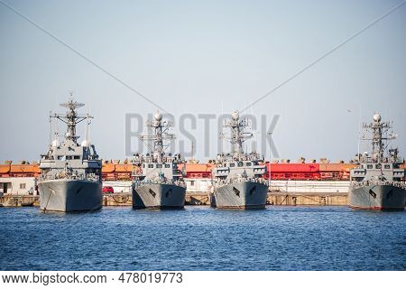 Battle Ships In A Naval Base